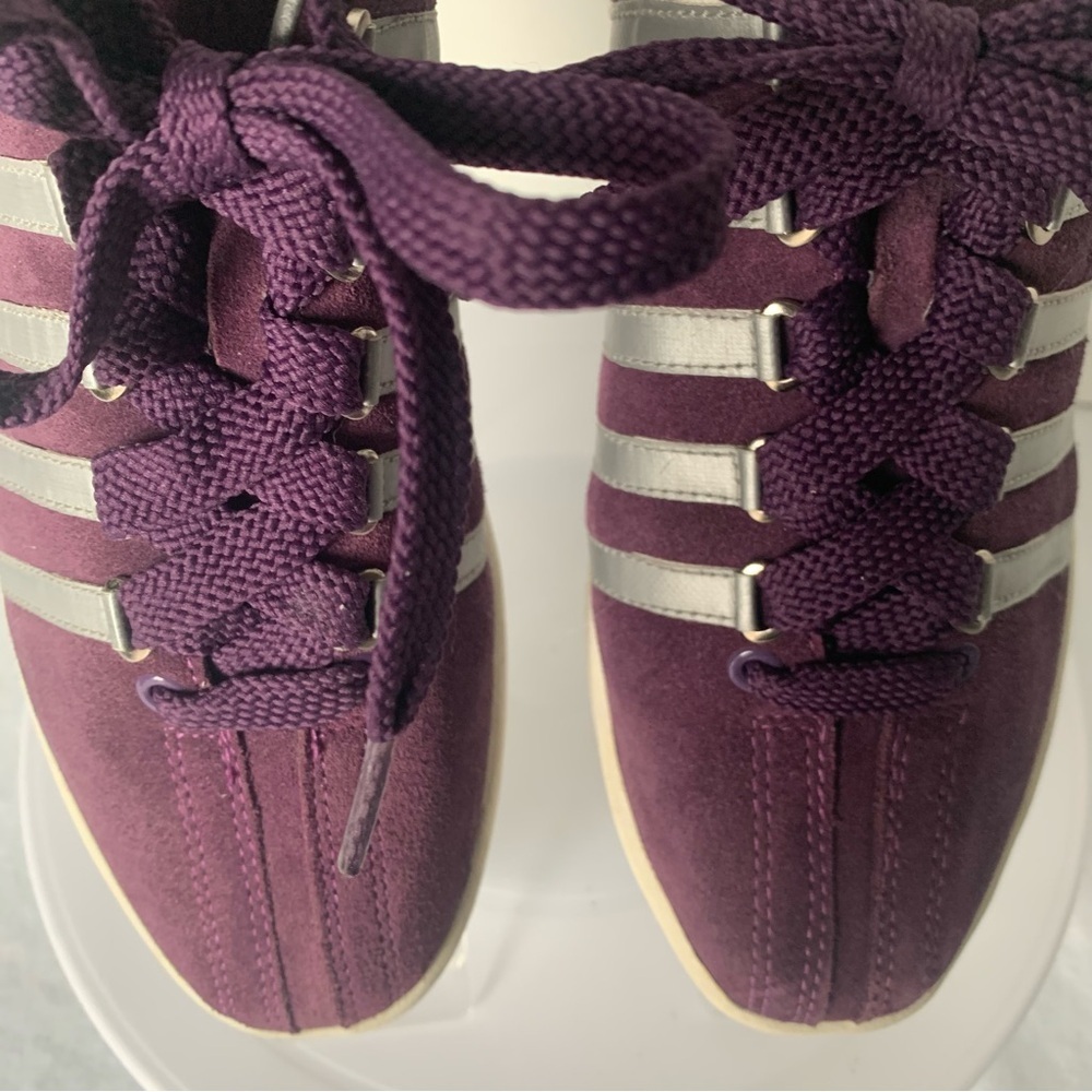 K-Swiss Sneakers Tennis Runners Suede Leather Silver 5 Stripe & Purple Size 7 - Picture 5 of 13